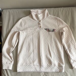 Cream Quilted Pullover with Plaid Accent